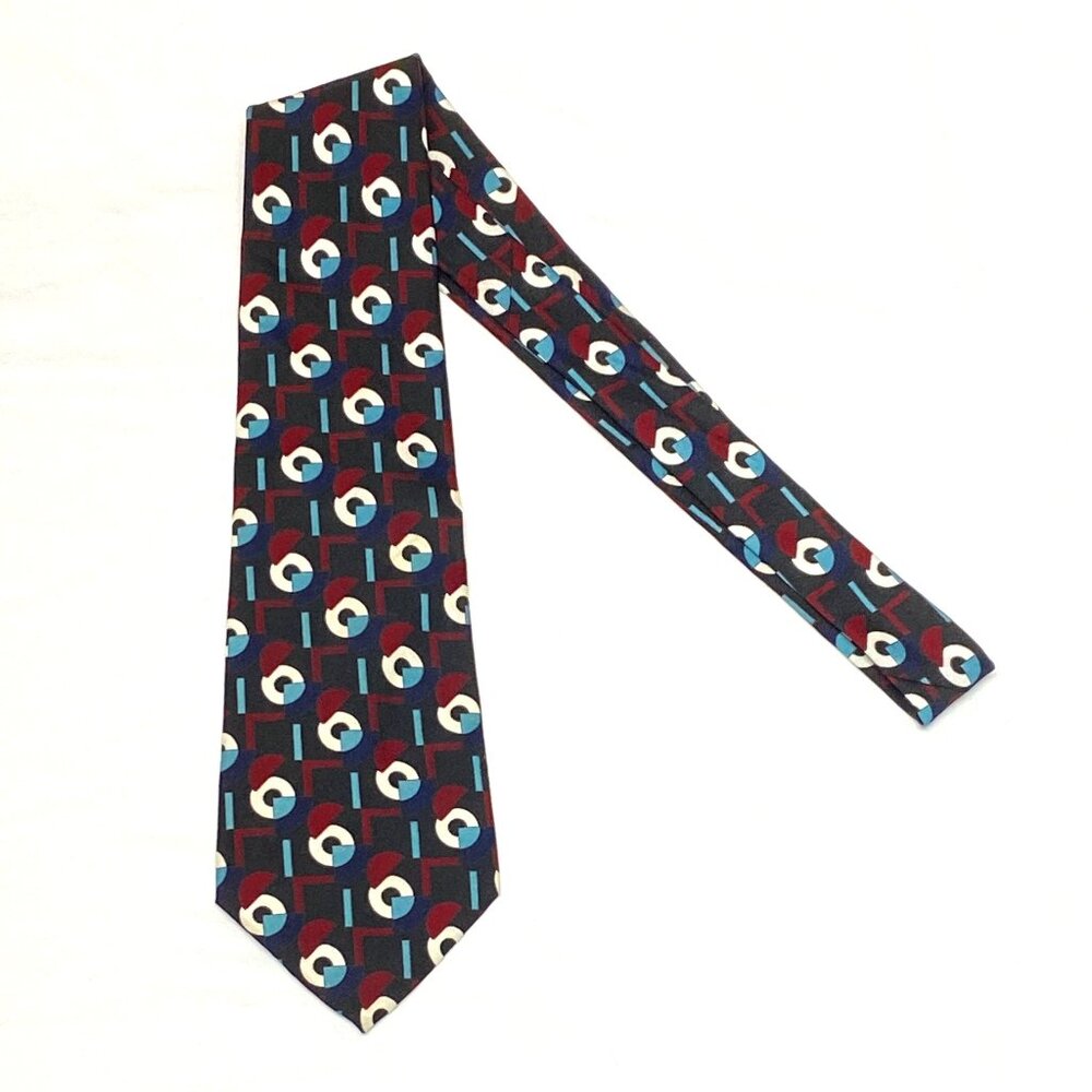 Vintage Johnny Carson MCM Tie Geometric Black Red White Retro Print